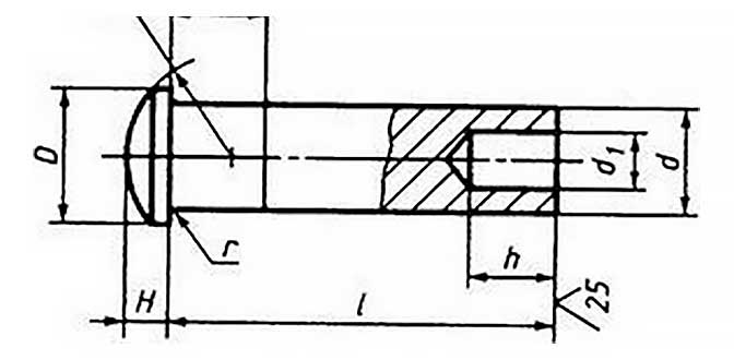 2,5* 4 заклепка полупустотелая, полукруглая голова, сталь ГОСТ 12641-80